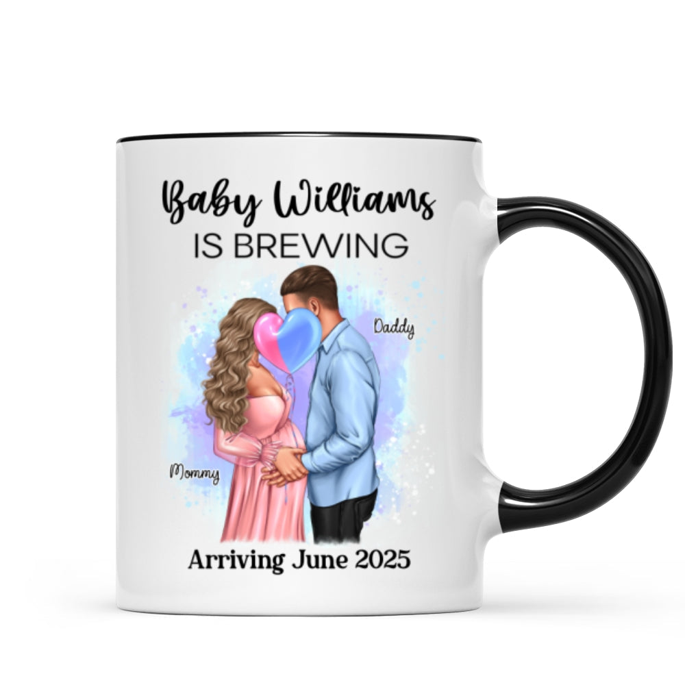 Baby Is Brewing Pregnancy Kissing Couple Personalized Mug Expecting Mom Gift, Expecting Parents Gift, Gift