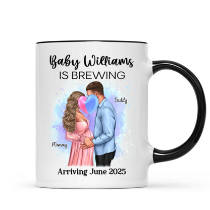 Baby Is Brewing Pregnancy Kissing Couple Personalized Mug Expecting Mom Gift, Expecting Parents Gift, Gift