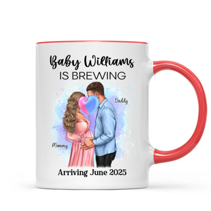 Baby Is Brewing Pregnancy Kissing Couple Personalized Mug Expecting Mom Gift, Expecting Parents Gift, Gift