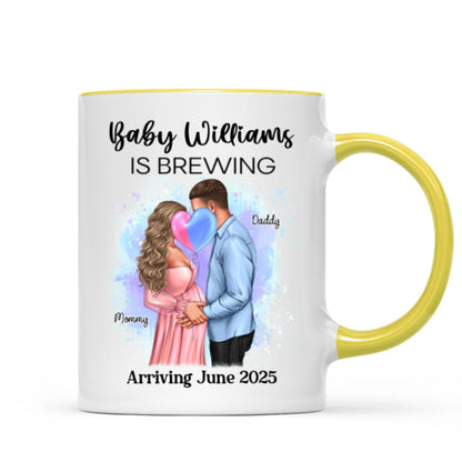 Baby Is Brewing Pregnancy Kissing Couple Personalized Mug Expecting Mom Gift, Expecting Parents Gift, Gift