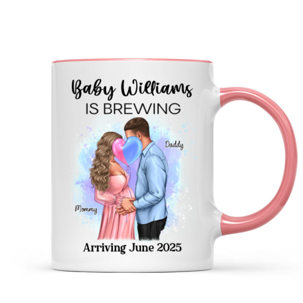 Baby Is Brewing Pregnancy Kissing Couple Personalized Mug Expecting Mom Gift, Expecting Parents Gift, Gift