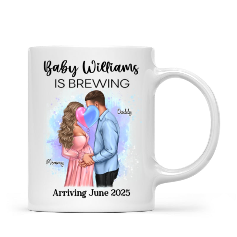 Baby Is Brewing Pregnancy Kissing Couple Personalized Mug Expecting Mom Gift, Expecting Parents Gift, Gift