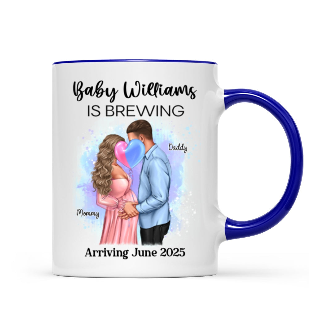 Baby Is Brewing Pregnancy Kissing Couple Personalized Mug Expecting Mom Gift, Expecting Parents Gift, Gift