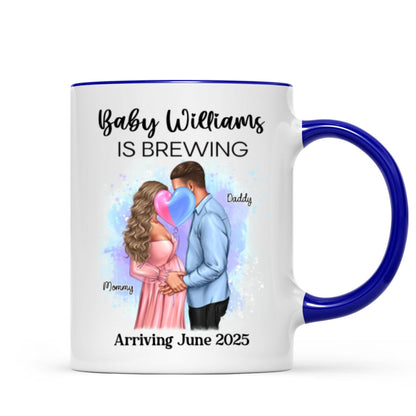 Baby Is Brewing Pregnancy Kissing Couple Personalized Mug Expecting Mom Gift, Expecting Parents Gift, Gift