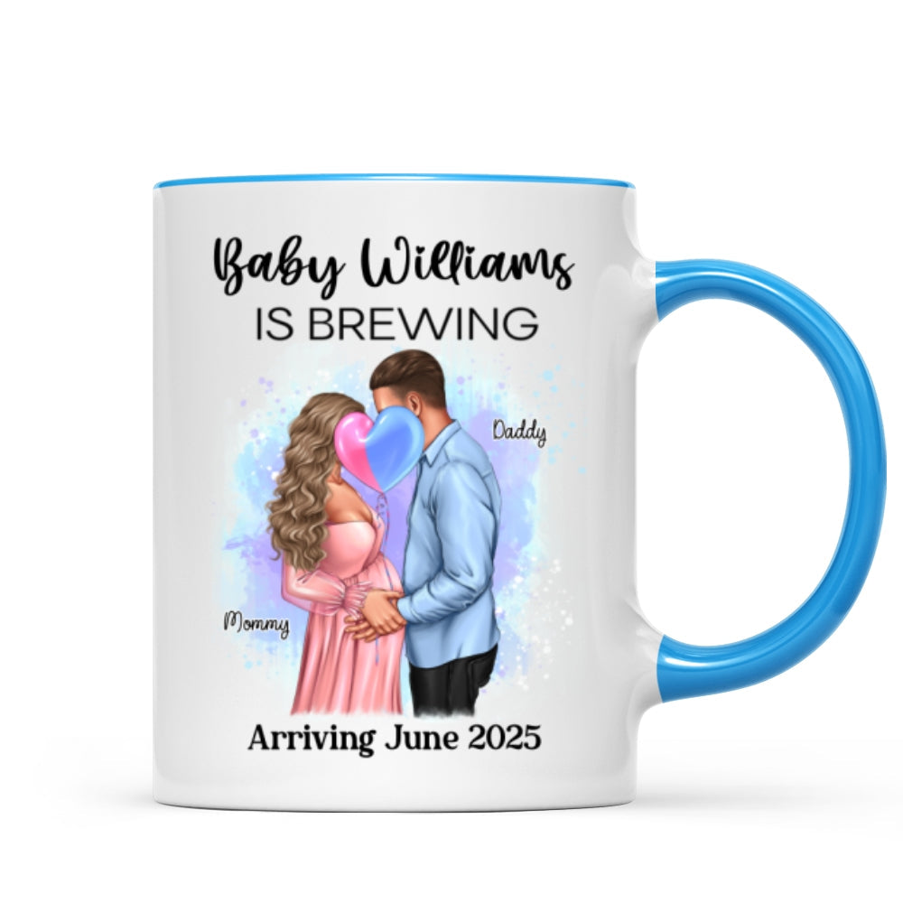 Baby Is Brewing Pregnancy Kissing Couple Personalized Mug Expecting Mom Gift, Expecting Parents Gift, Gift