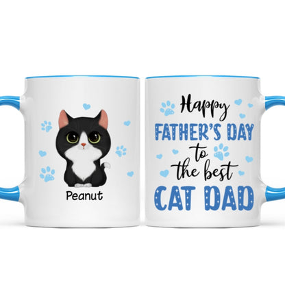 Blue Hearts Happy Father's Day To The Best Cat Dad Watercolor Cute Cats Personalized Mug