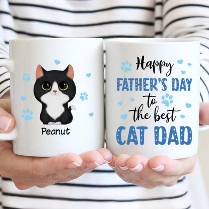 Blue Hearts Happy Father's Day To The Best Cat Dad Watercolor Cute Cats Personalized Mug