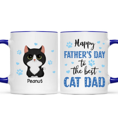 Blue Hearts Happy Father's Day To The Best Cat Dad Watercolor Cute Cats Personalized Mug
