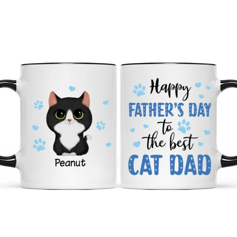Blue Hearts Happy Father's Day To The Best Cat Dad Watercolor Cute Cats Personalized Mug