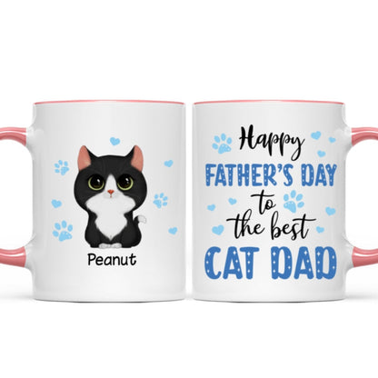 Blue Hearts Happy Father's Day To The Best Cat Dad Watercolor Cute Cats Personalized Mug