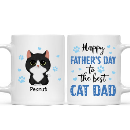 Blue Hearts Happy Father's Day To The Best Cat Dad Watercolor Cute Cats Personalized Mug