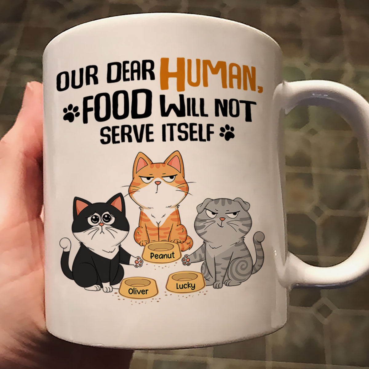 My Dear Human Food Will Not Serve Itself Funny Cats Personalize Mug