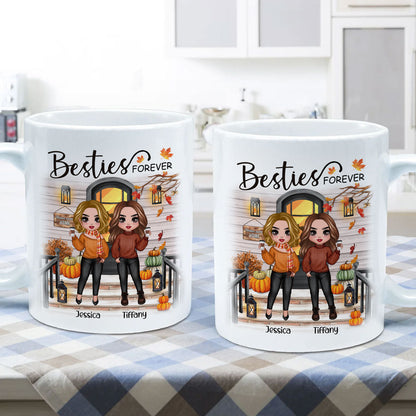 Fall Season Standing Best Friends Sisters Front Porch Personalized Mug