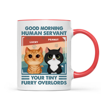Good Morning Human Servant Retro Watercolor Cute Cats Personalized Mug