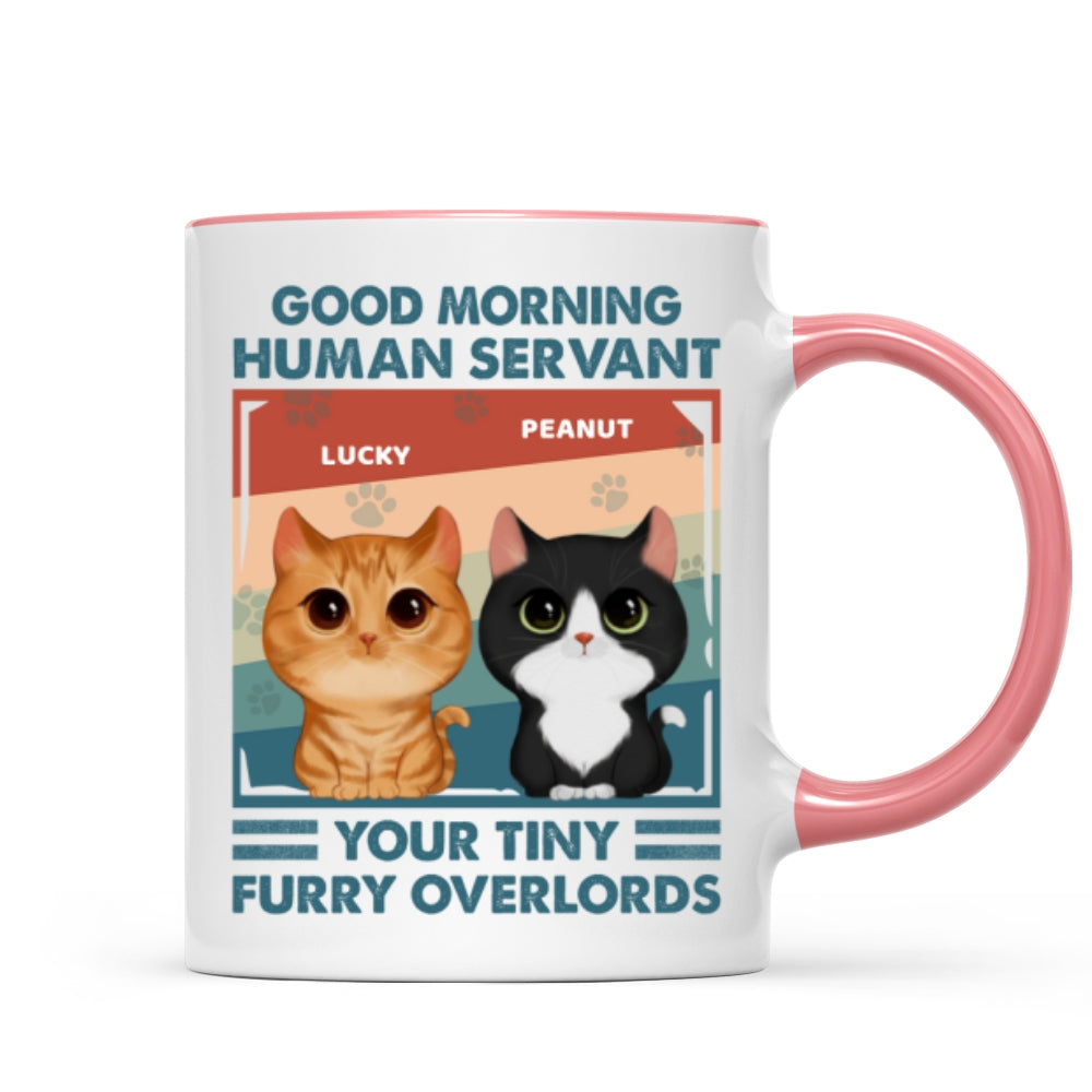 Good Morning Human Servant Retro Watercolor Cute Cats Personalized Mug