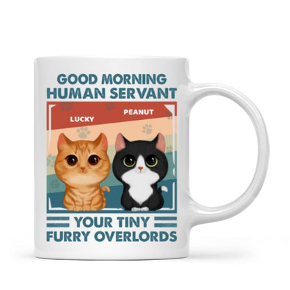 Good Morning Human Servant Retro Watercolor Cute Cats Personalized Mug
