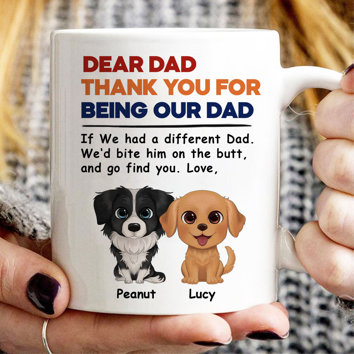 Watercolor Cute Dogs Retro Thanks For Being Our Dad Personalized Mug