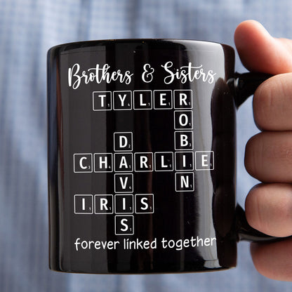 Brothers & Sisters Siblings Family Forever Linked Crossword Outline Personalized Mug