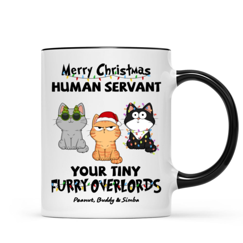 Christmas Fluffy Funny Cats Expressions Merry Christmas Human Servant Personalized Mug