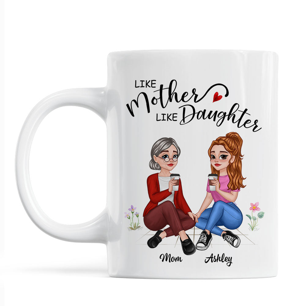 Like Mother Like Daughter Pretty Cartoon Mom & Daughter Personalized Mug