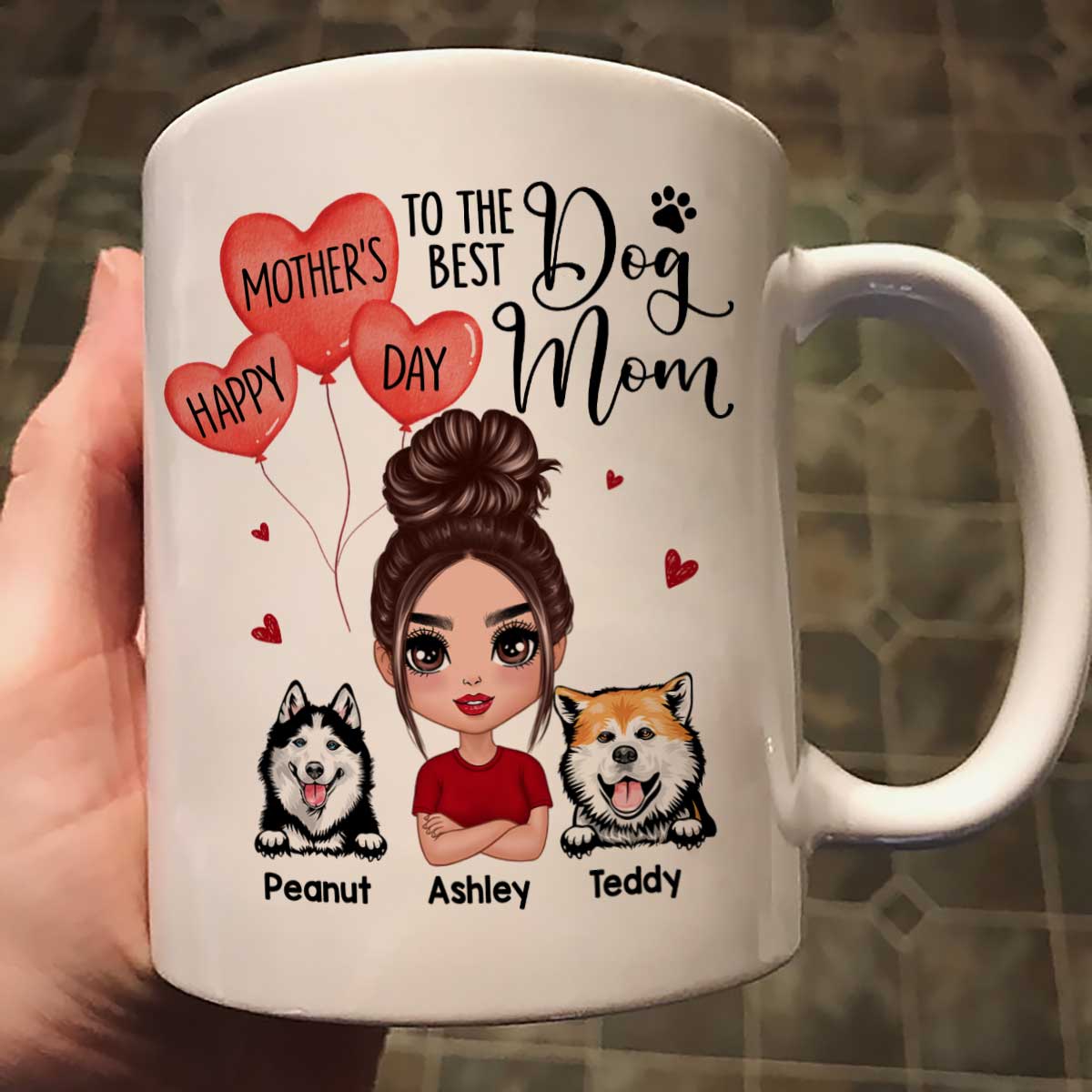 Happy Mother's Day To The Best Dog Mom Doll Woman & Peeking Dog Personalized Mug