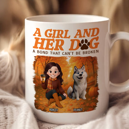 Cozy Fall Vibe Cute Cartoon Girl And Dog Bond That Can't Be Broken Personalized Mug