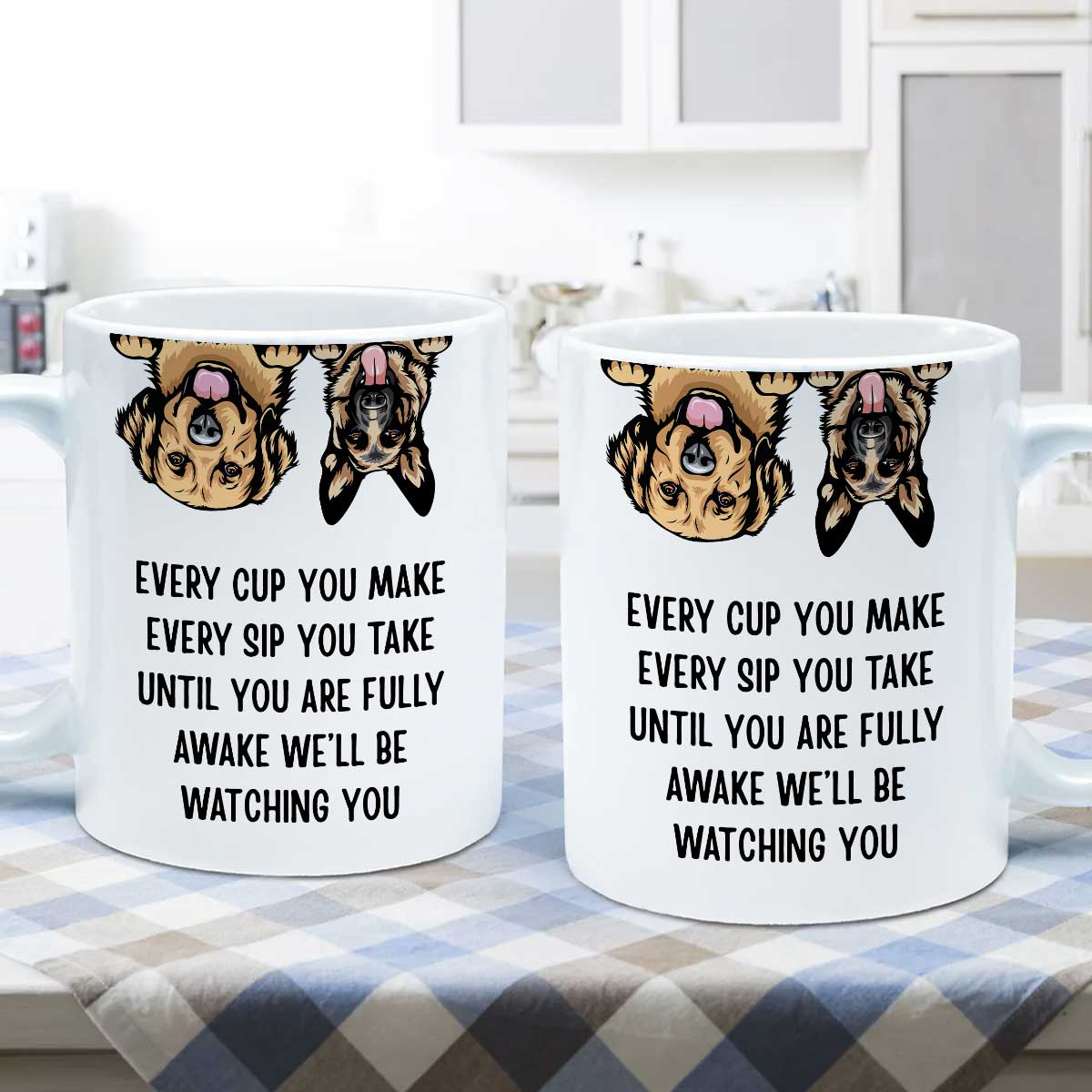 I'll Be Watching You Upside Down Peeking Dog Personalized Mug