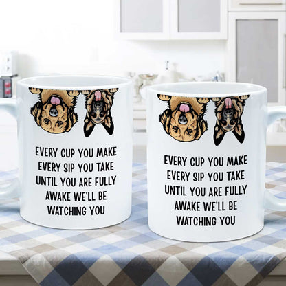I'll Be Watching You Upside Down Peeking Dog Personalized Mug