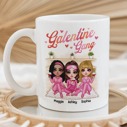 Galentine Gang Pretty Besties Sisters In House Personalized Mug, Mug, Social Club, Besties Gift