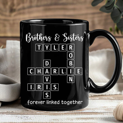 Brothers & Sisters Siblings Family Forever Linked Crossword Outline Personalized Mug