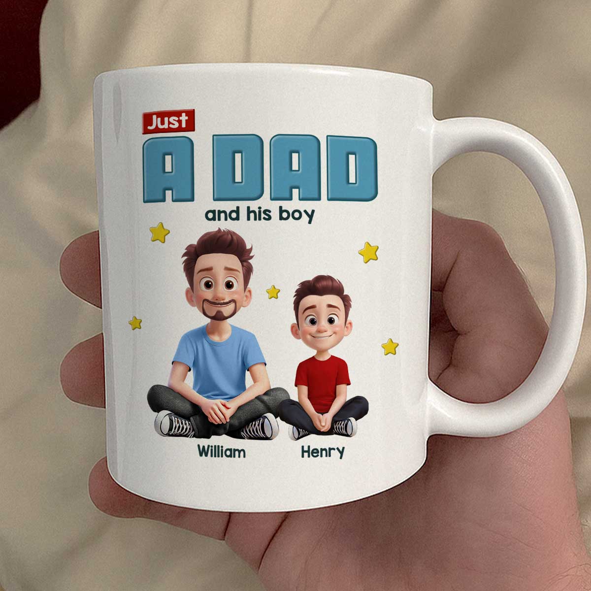 Just A Dad And His Kids Cartoon Funny Style Personalized Mug, Unique 2025 Father's Day Gift For Dad