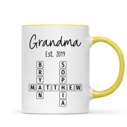 Grandma Mom Est. Crossword Puzzle Art Personalized Mug