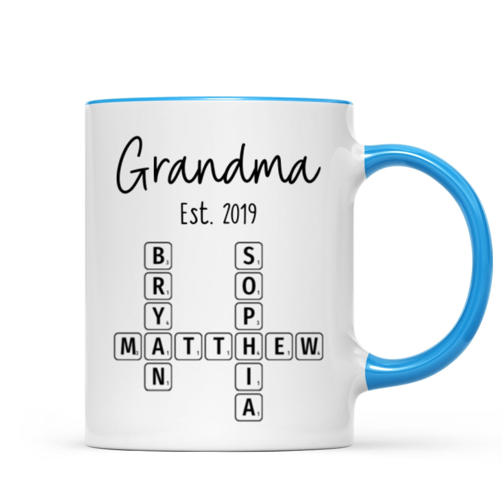 Grandma Mom Est. Crossword Puzzle Art Personalized Mug
