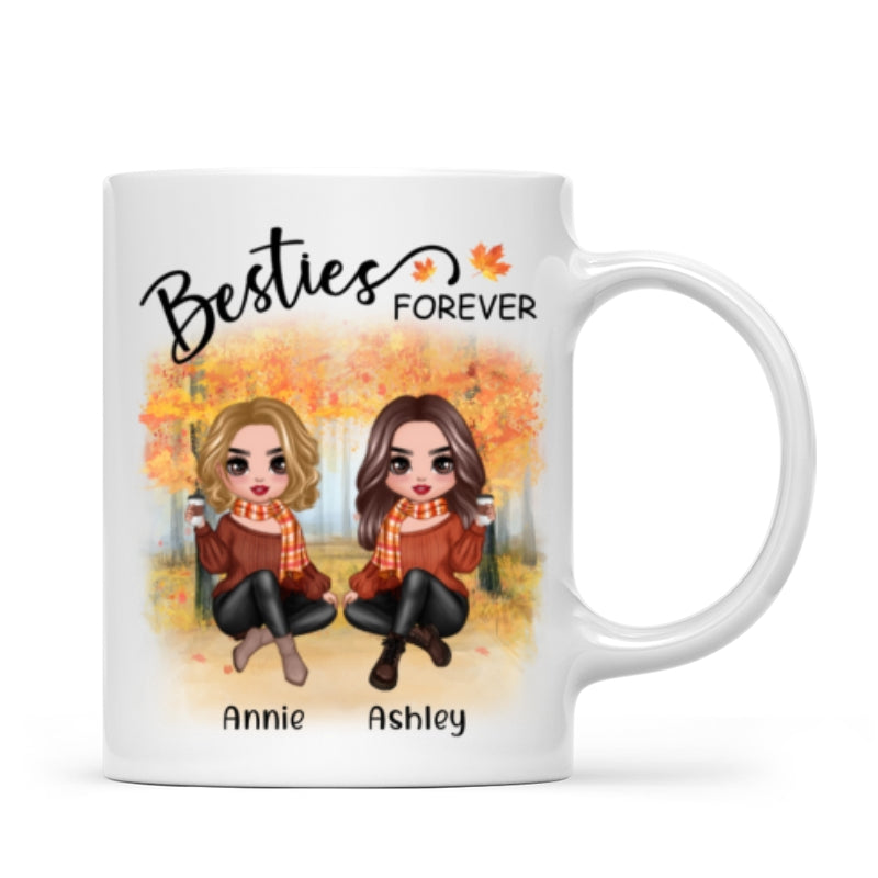 Doll Best Friends Besties Sitting Fall Season Personalized Mug