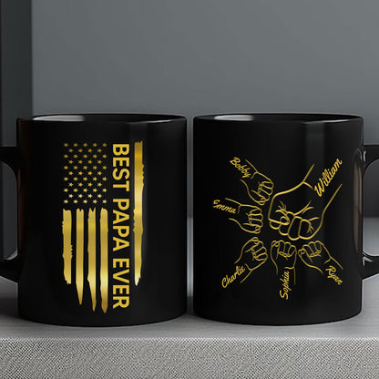 Best Dad Papa Ever Fist Bump Outline Nation Flag Father's Day Gift For Husband Father Figures Personalized Black Mug