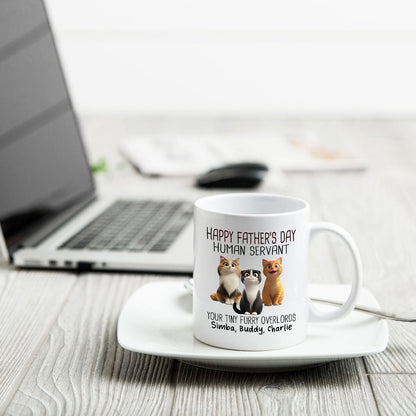 Happy Father's Day Human Servant Cartoon Funny Cats Personalized Mug, Gift For Cat Dad
