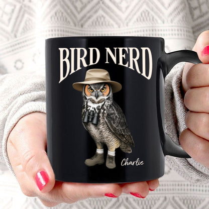 Bird Nerd Funny Bird Watcher, Bird Twitcher Gift for Bird Lover Personalized Black Mug