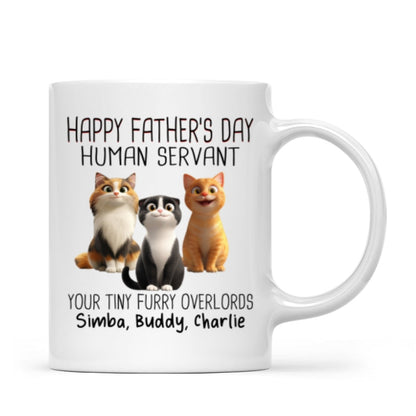 Happy Father's Day Human Servant Cartoon Funny Cats Personalized Mug, Gift For Cat Dad