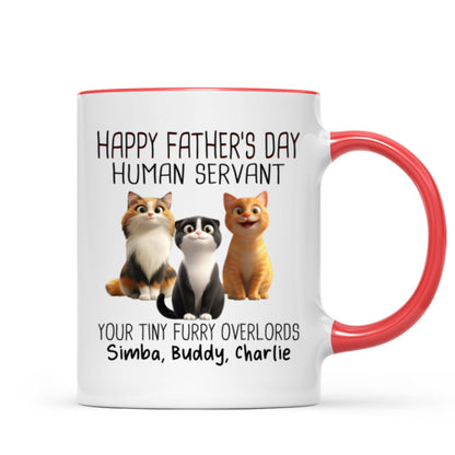 Happy Father's Day Human Servant Cartoon Funny Cats Personalized Mug, Gift For Cat Dad