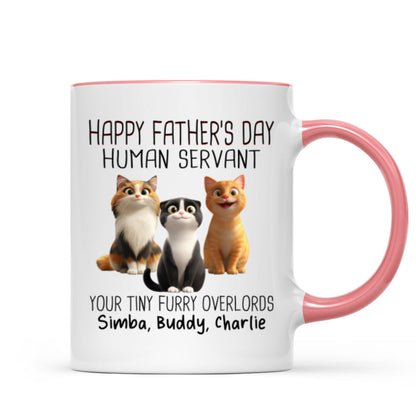 Happy Father's Day Human Servant Cartoon Funny Cats Personalized Mug, Gift For Cat Dad