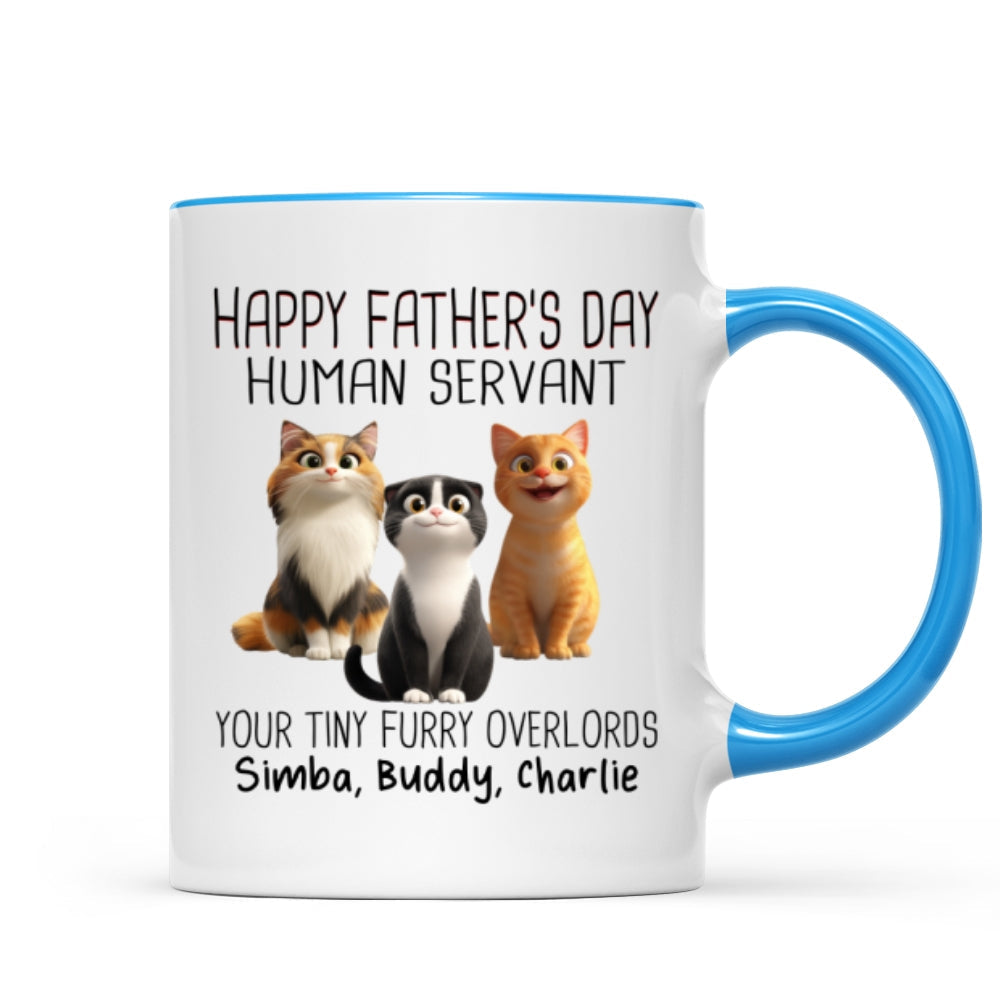 Happy Father's Day Human Servant Cartoon Funny Cats Personalized Mug, Gift For Cat Dad