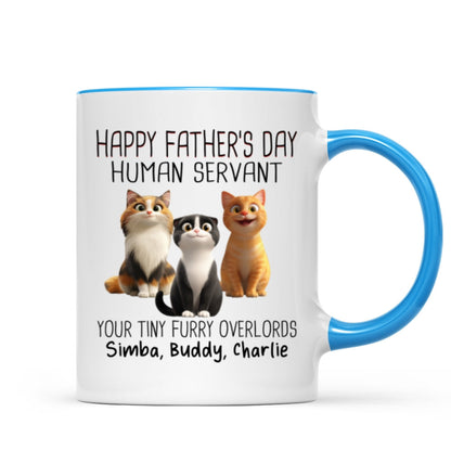 Happy Father's Day Human Servant Cartoon Funny Cats Personalized Mug, Gift For Cat Dad