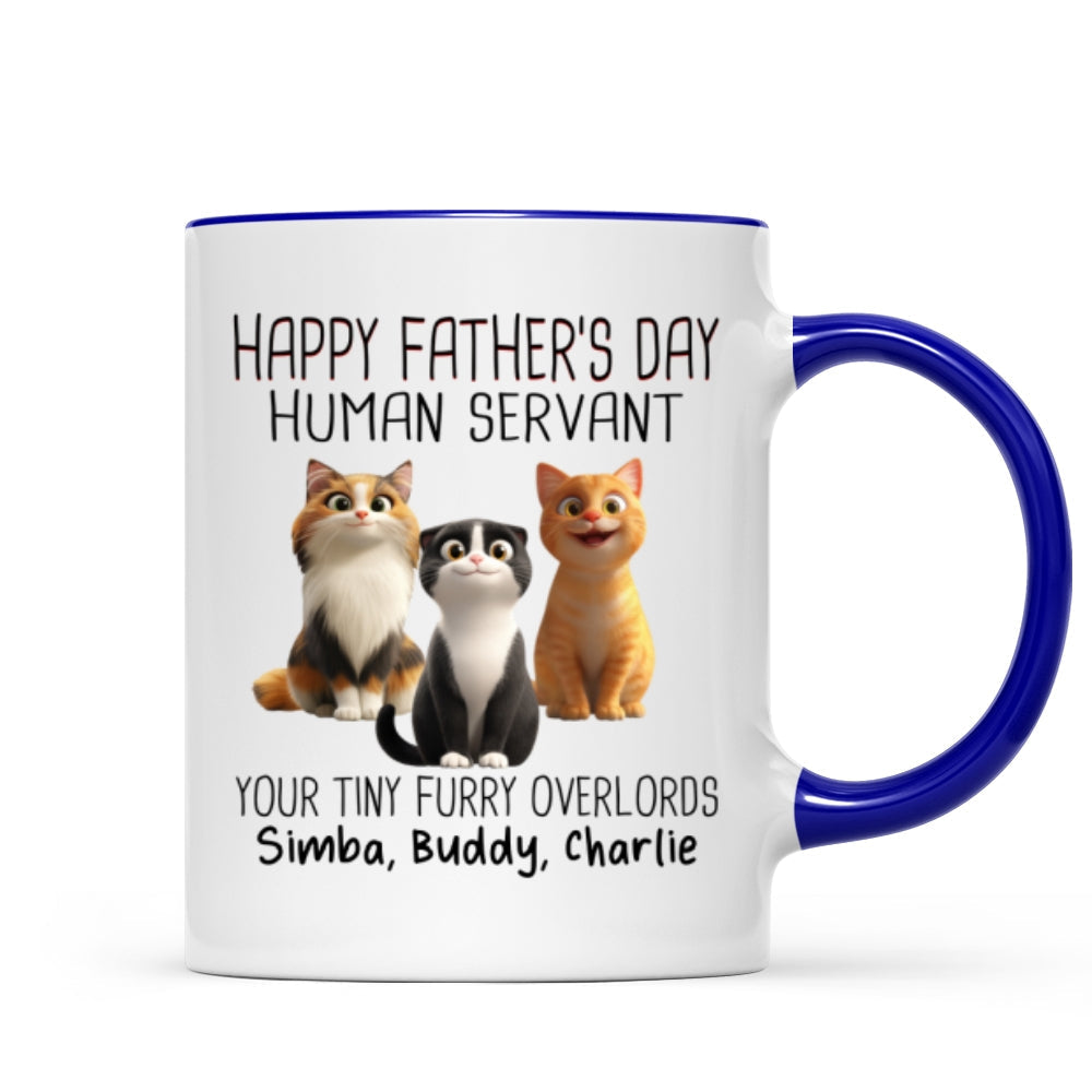 Happy Father's Day Human Servant Cartoon Funny Cats Personalized Mug, Gift For Cat Dad