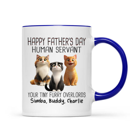 Happy Father's Day Human Servant Cartoon Funny Cats Personalized Mug, Gift For Cat Dad