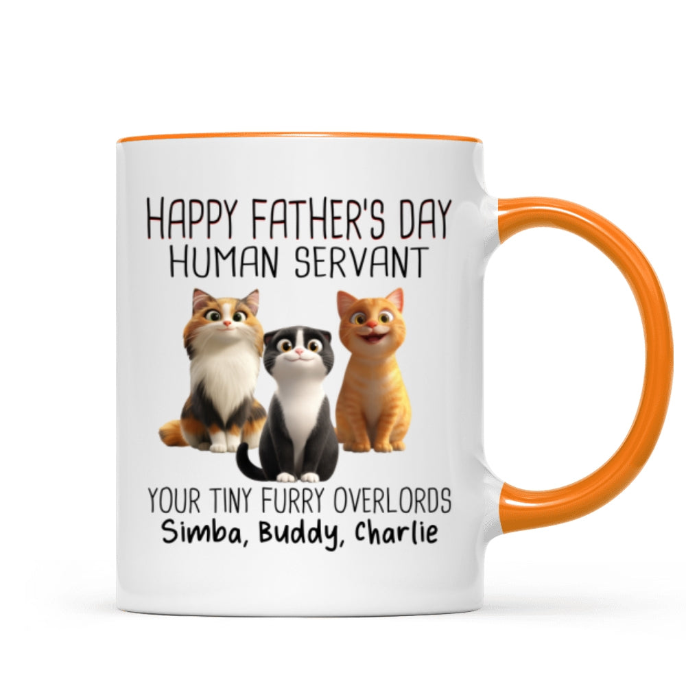 Happy Father's Day Human Servant Cartoon Funny Cats Personalized Mug, Gift For Cat Dad