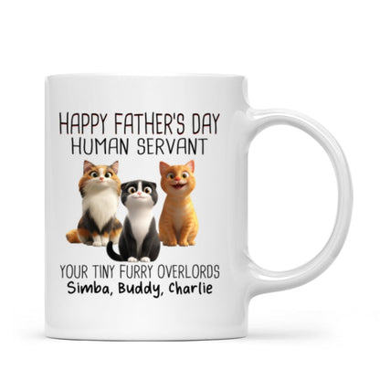 Happy Father's Day Human Servant Cartoon Funny Cats Personalized Mug, Gift For Cat Dad