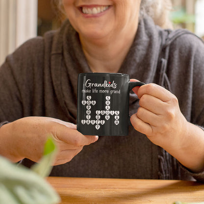 Grandkids Make Life Grand Crossword Puzzle Art Gift For Grandma Personalized Mug