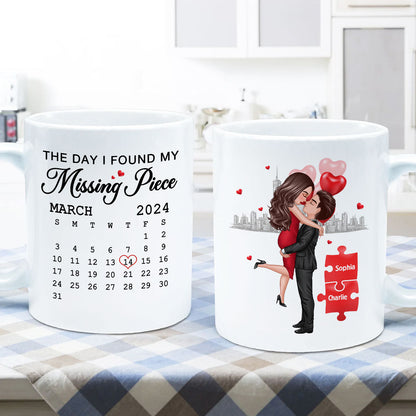 The Day I Found My Missing Piece Calendar Keepsake Personalized Mug, Gift, Anniversary Gift For Couple