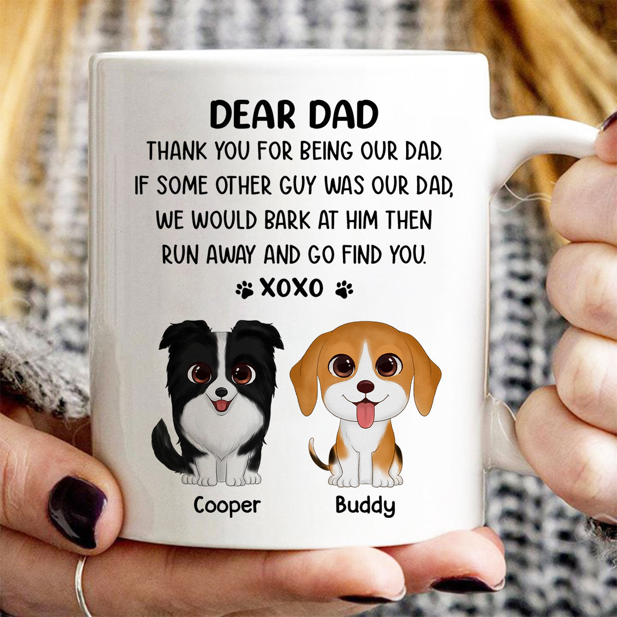 Watercolor Cute Dogs Dear Dog Dad Thank You XOXO Personalized Mug