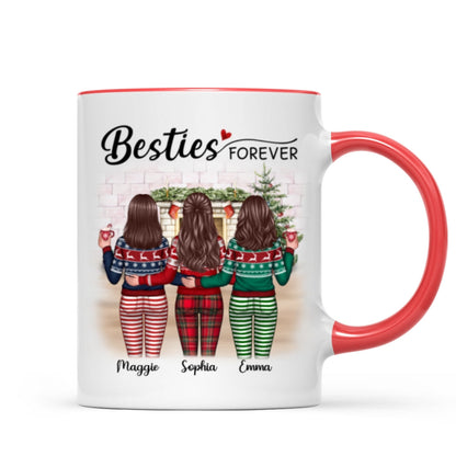 Christmas Besties Standing Back View In House Personalized Mug